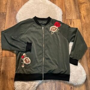 West Kei Jacket Womens Large Embroidered Flower Long Sleeve Zip‎ Front Light